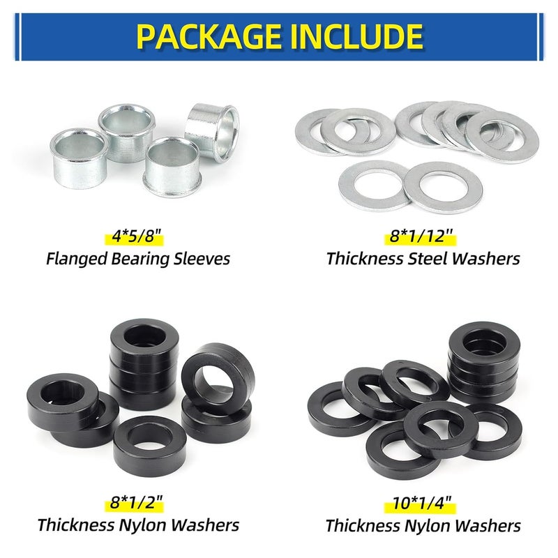 GICOOL Bearing Bore Hole and Hub Length Adjustment Hardware Kit, with Flanged Bearing Sleeves, Nylon & Steel Washers - Image 3